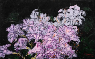 Målning av lila blommor