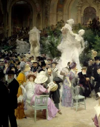 Belle epoque: "" En fredag i Salon des artistes francais""" Mondanites under konstutställningen på Grand Palais i Paris. Detalj. Målning av Jules Alexandre Grun (1868-1934) 1911 Rouen. Museum of Fine Arts