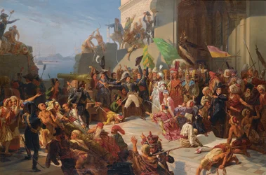Guerre anglo-turque - guerres napoleoniennes - Sultan Selim III (1761-1808) besöker general Horace Sebastiani (1772-1851) under försvaret av Konstantinopel mot den brittiska flottan, februari 1807 par Rigo, Jules Vincent (1810-1892). Olja på duk, str