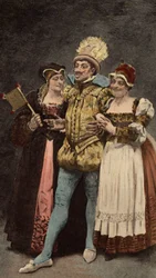 En limosin (limousin) med två kvinnor. Pantagruel. Illustration av Jules Garnier. I "Rabelais et l