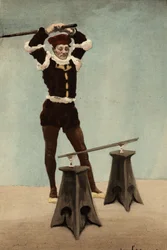 Eusthenes slår på käppen som hänger på två glas som Panurge har ställt upp. Pantagruel. Illustration av Jules Garnier. I "Rabelais och Jules Garniers verk"