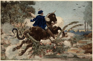 Gargantua på sin märr som förstör Beauce-skogen. Gargantua. Illustration av Jules Garnier. I "Rabelais et l