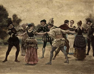 Män och kvinnor spelar furon. Gargantua. Illustration av Jules Garnier. I "Rabelais et l