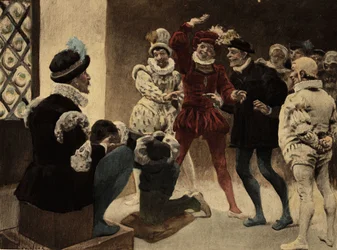 Män som spelar chapifou (tält). Gargantua. Illustration av Jules Garnier. I "Rabelais och Jules Garniers verk".