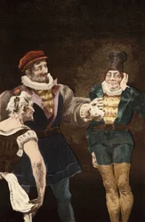 Panurge ger pengar till en man för att han ska gifta sig med en gammal kvinna. Pantagruel. Illustration av Jules Garnier. I "Rabelais och Jules Garniers verk"