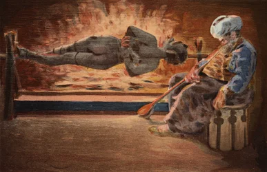 Panurge bevakas av en turk som har somnat. Pantagruel. Illustration av Jules Garnier. I "Rabelais et l