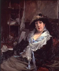Porträtt av Madame Jeanne Samary (olja på duk)