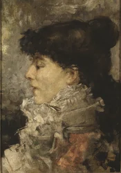Porträtt av Sarah Bernhardt (1844-1923), av Bastien Lepage, Jules (1848-1884). Olja på duk