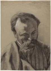 Självporträtt, ca 1877 (svart krita överstruken med vit krita, på grått liggande papper)