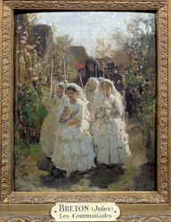 De första kommunikanterna på Courrieres av Jules Breton (1827-1905) (olja på kartong)