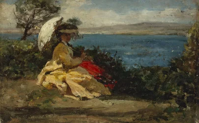 Kvinna med parasoll, Douarnenezbukten, mellan 1870 och 1875 (olja på duk)
