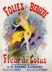 Konst. Underhållning. Lotusblomma, balett på Folies Bergeres, Paris. Affisch av Jules Cheret, Frankrike