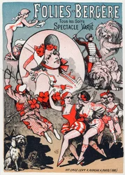 Konst. Underhållning. Show på Folies Bergeres, Paris. Affisch av Jules Cheret, Frankrike