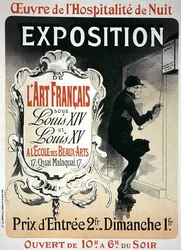 Reproduktion av en affisch som annonserar en "Utställning av fransk konst under Ludvig XIV och XV:s regering" på Ecole des Beaux-Arts, Paris