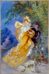 Den gula dominomålningen av Jules Cheret (1836-1932) Nice från 1900-talet, Musee Cheret