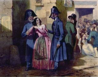 Gripande av en prostituerad av polisen, ca 1835