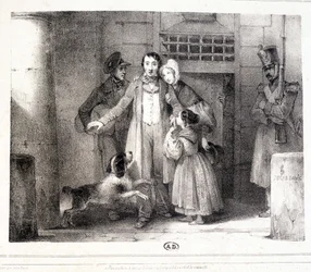 Man lämnar fängelset och återförenas med sin familj, c. 1830.