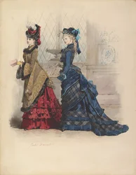 Två kvinnor i dagsklänningar, 1875.