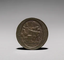 Medalj: Fem solar utgivna av Monneron Brothers, Paris, 1792 på framsidan.