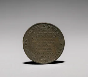 Medalj: Fem solar utgivna av Monneron Brothers, Paris, 1792 omvänd.