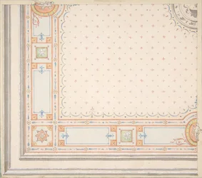 Design för ett tak recto, mått med designkod verso, andra hälften av 1800-talet. Skapare: Jules-Edmond-Charles Lachaise, Eugène-Pierre Gourdet.