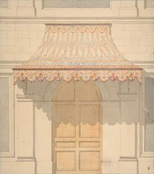 Förslag till en markis över en dörr i morisk stil, 1830-97. Upphovsmän: Jules-Edmond-Charles Lachaise, Eugène-Pierre Gourdet.