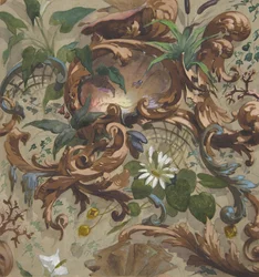 Design för tapeter med snäckor, näckrosor och stjärtar, 1830-97. Skapare: Jules-Edmond-Charles Lachaise, Eugène-Pierre Gourdet.