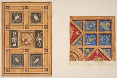 Två mönster för paneltak med målad dekor, 1800-tal. Skapare: Jules-Edmond-Charles Lachaise, Eugène-Pierre Gourdet.