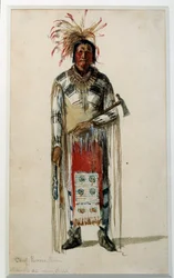 Indian of America: "" Footprint of an Indian Chief of the Pawnee Ponca Tribe" Litografi av Jules Emile (Jules-Emile) Saintin (1829-1894) 1858 La Rochelle, Musee du Nouveau Monde