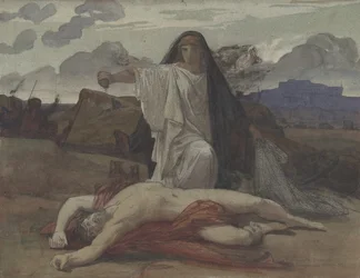 Antigone ger sin bror Polyneikes kropp en symbolisk begravning, 1835-98