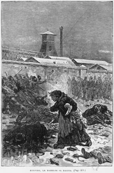 ”Stupide, La Maheude se baissa”, illustration ur ”Germinal” av Émile Zola (1840-1902), graverad av Désiré Dumont (1800-talet), 1886 års utgåva
