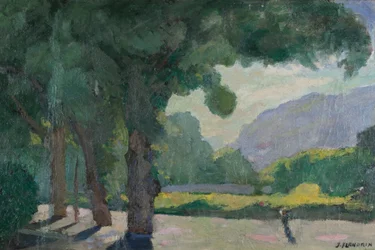 Grenoble, vy tagen från Île Verte 1922 Olja på kartong