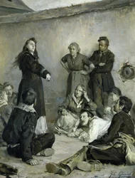 Louise Michel (1830-1905) Talking to the Communards (olja på duk)