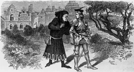 Illustration till Quentin Durward, historisk roman av Walter Scott (1771-1832), gravyr av Jules Huyot (1841-1921)