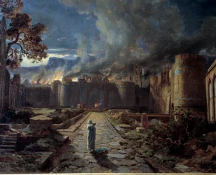 Sodom (Sodoma) Förstörelsen av staden genom eld. Detalj. Målning av Jules Laurens (1825-1901) Orleans. Museum of Fine Arts