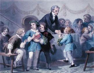 Prisutdelningsceremonin, graverad av Henier, Bettannier och Morlon (färg litho)