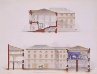 Stroganovpalatset i Sankt Petersburg. Plan över fasaden och sektionen, 1865