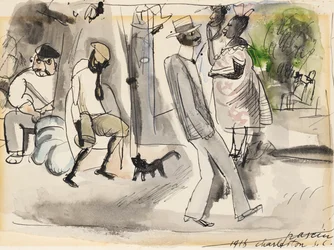 Figurer och katt i parken
