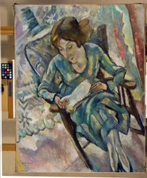 Flicka i grön läsning, 1917