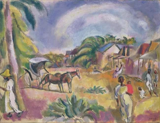 Landskap med figurer och vagn, 1915