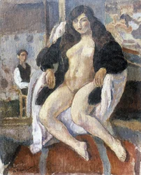 Porträtt av målaren Pierre Dubreuil och hans modell gjord av den amerikanske målaren Jules Pascin (1885-1930).