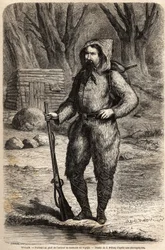 Porträtt av doktor Henri (Heinrich) Barth (1821-1865), tysk upptäcktsresande, i resedräkt. Ritning av Jules Pelcoq, för att illustrera resan 1849-1855, till Afrikas centrum, av Dr Henri Barth. Gravyr i "" Le tour du monde, nouveau journal des vo