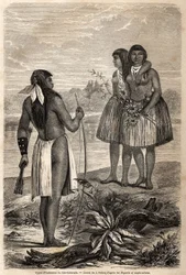 Typ av indian från Rio Colorado, teckning av Jules Pelcoq, för att illustrera historien om Baron de Wogans resa till Kalifornien 1850-1852. Gravyr i "" Le tour du monde, nouveau journal des voyages"" Paris