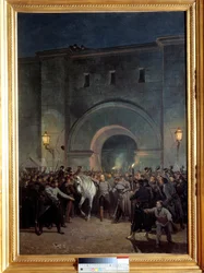 Befrielse av fångarna i Mazas den 21 januari 1871 Mazas var ett fängelse nära Lyon. Målning av Jules Didier (1831-1892) och Jacques Giraud (1811-1876)