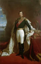 Porträtt av kejsar Napoleon III (1808-73) i kröningsdräkt