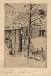 Dörrgård, hinkar och träd