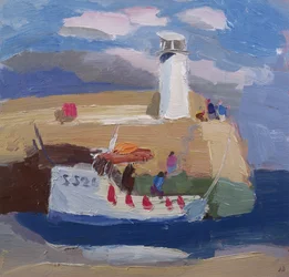 Figurer på en hamnmur, Cornwall (olja ombord)