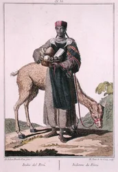 Peruansk indian, graverad av Juan de la Cruz (färgad gravyr)