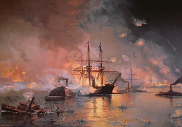 Capture of New Orleans av Union Flag Officer David G. Farragut, 24 april 1862 (olja på duk)