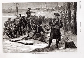 Vinterscen vid Continental Army Encampment i Valley Forge, Pennsylvania, 1780, från 